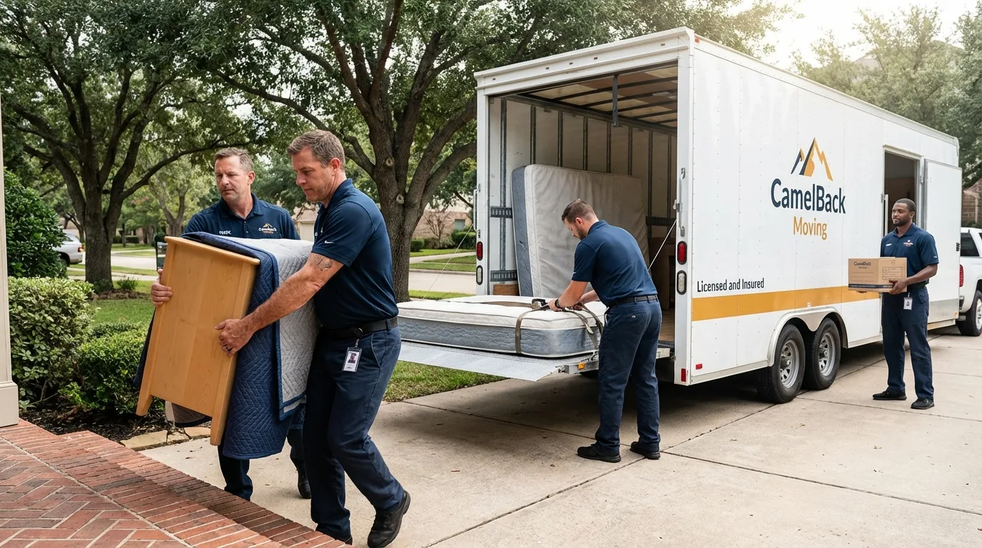 Crew loading residential truck for cross-state move from Harrisville, MI