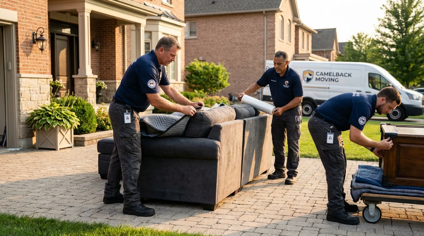 Large estate moving crew wrapping furniture in Harrisville, MI
